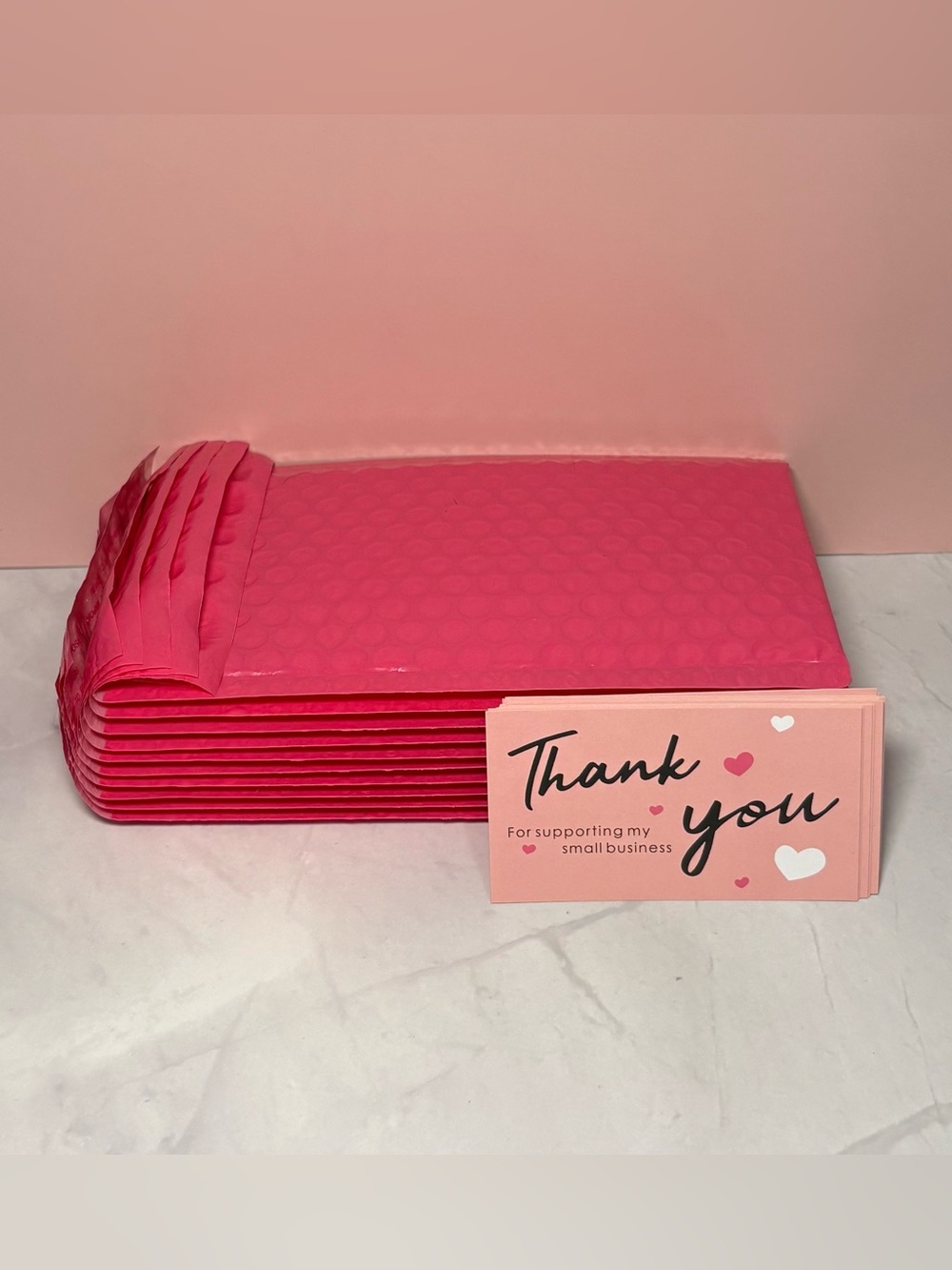 🩷 10 Hot Pink 7.5” x 5” Bubble Mailers with 10 Thank You Cards